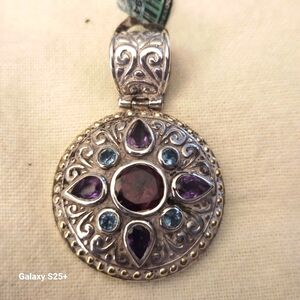 Multi Gemstone 18K Stamped Sterling Silver Pendant